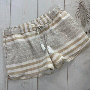 Vineyard Vines Size Small Striped Linen Neutral Shorts Lined w/Tassels